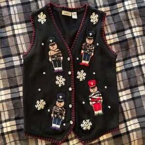 Lord & Taylor Black Festive Cardigan Vest